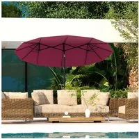 Outsunny Sonnenschirm mit Handkurbel, verstellbarem Neigungswinkel, LxB: 295x152 cm, Doppelsonnenschirm, Gartenschirm, für Terrasse Pool Weinrot