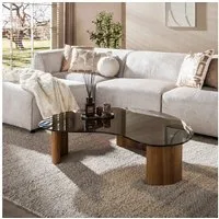 Sitheim-Europe Couchtisch Tinto organisch 130cm / Bronzefarbenes Glas, Tischplatte aus braunem Rauchglas Sicherheitsglas