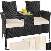Casaria Gartenbank, inkl. Auflagen Polyrattan 320kg Belastbar Tisch Garten Schwarz