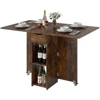 COSTWAY Esstisch, Klapptisch mit 2 Rädern, 2-stufiger Ablagefläche & Schublade