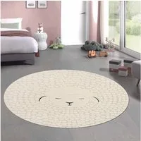 Carpetia Teppich Kinderzimmer Spielzimmer Teppich rund mit Schafsmuster in Creme, rund