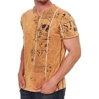 R-NEAL T-Shirt Henley T-Shirt mit Knopfleiste und Skull Print Herren Rocker Shirt