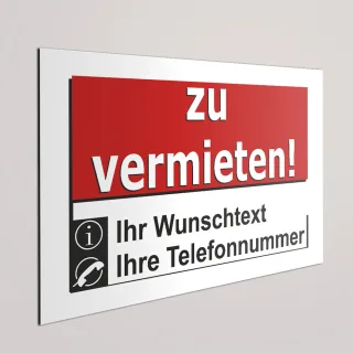 zu vermieten Schild beschreibbar, DIN A3 42 cm x 30 cm, 3 mm Aluminium Verbundplatte mit beliegenden Schaumstoffklebepunten. Bei Bedarf leicht zu Bohren.