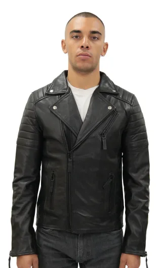Brando Herren-Bikerjacke aus Leder mit doppeltem Kreuzreißverschluss und Casablanca
