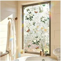 Agger Fensterfolie Sichtschutzfolie für Fenster,Blickdicht Selbsthaftend, Fenster, statische Fensterfolie mit Blumenmuster, abnehmbar, 44,5 × 200 cm