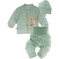 La Bortini Schlupfhose Baby Anzug 3TLG Hemdchen Hose Mütze in Mintgrün mit Hase aus Baumwolle, mit Sternchen, 44 50 56 62 68 74