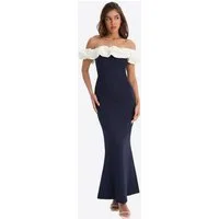 Imily Bela Maxikleid Damen Off-Shoulder Mermaid mit Rüschen Elegant Abendkleid (Packung, 1-tlg., 1per-Pack) mit voluminöser weißer Rüschen