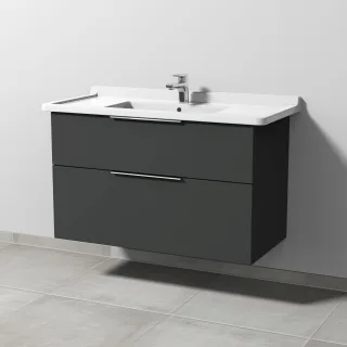 Sanipa 3way Waschtischunterbau zu Duravit Starck 3 Waschtisch mit 2 Auszügen, Graphit-Matt UP7121B