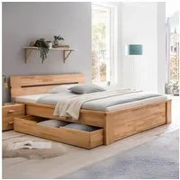 HOMELIV. Bettgestell HOMELIV. Bett Tamira 180x200 cm Kernbuche Massivholz mit Schubkasten