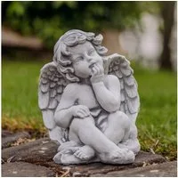 gartendekoparadies.de Gartenfigur Sitzender Engel Grabengel, Steinfigur H. 25 cm, 6 kg, Frostsicher
