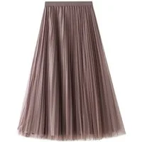 DEBAIJIA Plisseerock Damen Tüllrock Sommer Frauen Mesh Elegante Hohe Taille Midi