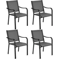 Yaheetech Gartenstuhl Esszimmerstuhl aus Texteline-Gewebe und Metall (4 St), 4er-Set Küchenstuhl Stapelbar & Robust bis 136 kg Belastbar je Stuhl