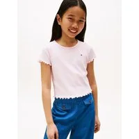 Tommy Hilfiger T-Shirt ESSENTIAL RIB TOP mit Babylock-Kanten und Stickerei unifarben, casual, regular fit, Baumwollmix, Rundhals