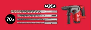 Milwaukee Akku-Kombihammer SDS-Plus MX4 M18 FHX-0X + Hammer-Bohrer-Set 71-teilig - 4932498008