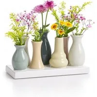 WestCraft Dekovase Handgefertigte kleine Keramik Deko Blumenvasen Set aus 7 Vasen in bunt (1 St), dekorative Keramikvasen auf festem Sockel, hübsche Mini Vase