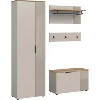 Home affaire Garderoben-Set EDIL, Breite 155 cm, 4-teilig, Front mit hochwertiger Längstfräsung, (Set, 3-St., best. aus: Hochschrank, Sitzbank, Paneel & Hakenleiste), Garderobenkombination, Kombination, Set, Garderobe, Flurgarderobe