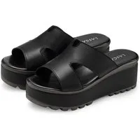 LASCANA Sandale, Sommerschuh, Mule, offener Schuh, Pantolette NEU aus Leder mit Keilabsatz