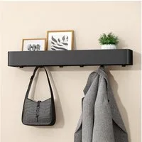 doporro Garderobenleiste Wandgarderobe Hakenleiste mit Ablage aus Kohlenstoffstahl Reglo-05 (6 St), Kombination aus Ablagefläche und unteren Haken