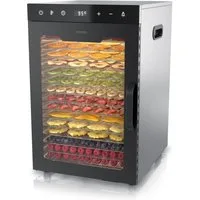 Arendo Dörrautomat Edelstahl, 16 Fächer, Temperaturregler 30°-90°C, Dörrgerät, Dehydrator 1000 W, 16 Etagen, Obst, Fisch, Fleisch Dörrapparat, Obsttrockner, Timer 0,5-24 Stunden