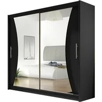 MIRJAN24 Kleiderschrank London V (mit Schiebetüren, Spiegel und Kleiderstange) Schwebetürenschrank, Schlafzimmerschrank 180x215x58 cm