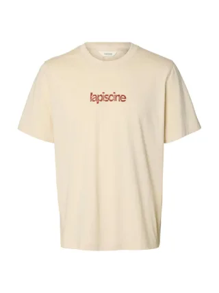 Selected - T-Shirt mit Print - Slhaspen beige - Gr. - M