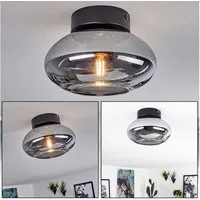 hofstein Deckenleuchte »Pietramelara« Deckenlampe aus Metall/Glas in Schwarz/Rauchfarben, ohne Leuchtmittel, runde Leuchte mit Schirm aus Echtglas, Ø17, 5cm, 1xE27