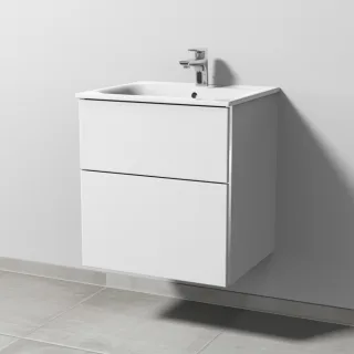 Sanipa 3way Waschtischunterbau zu Geberit Renova Plan Slim Waschtisch mit 2 Auszügen, Weiß-Soft BR68543