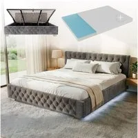 Juskys Polsterbett Nizza, 180x200 cm, LED Licht, Stauraum, Samtbezug, inkl. Matratze