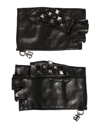 Schwarze Leder Nieten Fingerlosen Handhandschuhe für Männer