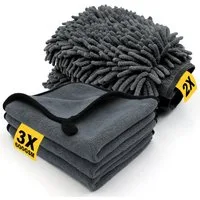 TUWENA 5 Stück Autopflege Set, Auto Trockentuch, Extra Saugstark & Polieren Mikrofasertuch (5-tlg., Mit 3 Mikrofasertücher & 2 Mikrofaserhandschuh, 100% Kratzfrei)