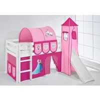 Lilokids Kinderbett Hochbett JELLE mit Vorhang & Turm Frozen Anna & Elsa Eiskönigin