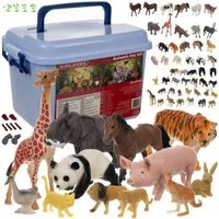 KRUZZEL Tierfigur Tiere Figurenset (Spar-Set, 48 St., Spielzeugfiguren), 48 Tierfiguren plus 14 Zubehörteile wie Bäume, Steine und Pflanzen