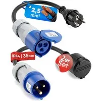 feletec 2x CEE-Stecker auf Schuko-Kupplung Schuko-Stecker auf CEE-Steckdose CEE-Adapterkabel