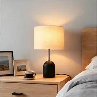 OTTO home Tischleuchte Charleen mit Leinenschirm, ohne Leuchtmittel, Leuchtmittel wechselbar, LED max. 6 Watt, Metallfuß, Textilschirm Ø 23 cm, Tischlampe, Stoff