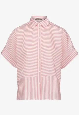zero - Gestreifte Kurzarmbluse mit Hemdkragen pink/weiß - Gr. - 36