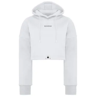 BoxRaw Johnson Damen-Kapuzenpullover, kurz, Weiß
