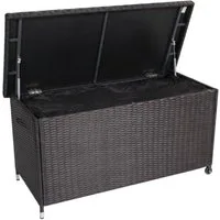 DM-Handel Kissenbox Poly Rattan Kissenbox 121x56x60cm Aufbewahrungsbox (mit Räder, Gartenbox Gartentruhe Grau, Braun, Beige Neu), Leichte Handhabung, Platzsparend