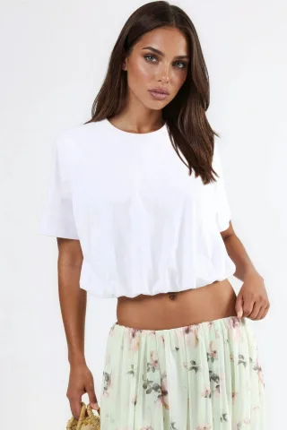 Crew-Neck Crop-Bluse mit elastischem Bund