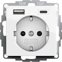 Schutzkontaktsteckdose Typ F 16 Ampere 250 Volt mit USB-Spannungsversorgung, 2-fach weiß (glänzend), Retail