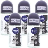 Nivea Deo-Roller 5 x NIVEA MEN Black & White Invisible Original Deo Roll On je 50ml 72H