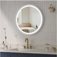 AQUALAVOS Rahmenspiegel-rund Badspiegel mit Beleuchtung Rund 60 cm Aluminiumrahmen Touch Schalter, LED Beleuchtung Dimmbar Kaltweiß & Warmweiß Touchschalter Alu-Rahmen