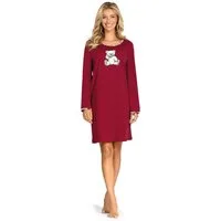comtessa Nachthemd Comtessa Damen Nachtemd Langarm Teddy Rot (1-tlg) Nachthemd mit Streifen und Blümchen