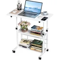 TUWENA Computertisch Computer-Schreibtisch, Höhenverstellbarer Beistelltisch mit Rädern, Mobil Büro-Schreibtisch für Studenten und Arbeiter, 80x40x60–90 cm