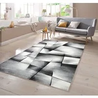 TeppichHome24 Teppich Designer Teppich mit Konturenschnitt Karo Muster Grau Schwarz Weiss, rechteckig