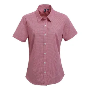 Premier Womens/Ladies Gingham Short-Sleeved Shirt (Rot/Weiß)