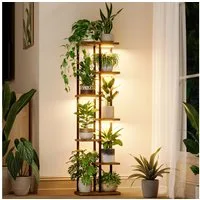 Bamworld Blumenständer Pflanzenständer mit Wachstumslicht, 7-stufig, Metall-Holz, eckig (1 St), Für Zimmerpflanzen, ideal für Wohnzimmer, Terrasse und Balkon