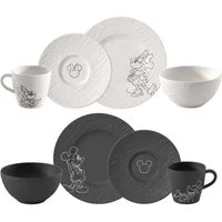 Villeroy & Boch Frühstücks-Geschirrset Manufacture Rock – Mickey Mouse Frühstücks-Set (8-tlg), 2 Personen, Porzellan