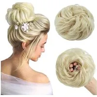 LuxusKollektion Echthaar-Extension Haarteil Dutt Haargummi Gummiband Echthaar 55 g Gebleichtes Blond