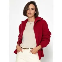 SASSYCLASSY Cardigan Cardigan mit Reißverschluss für Damen Weiche Strickjacke mit modernem Kragen Taupe Offwhite Burgundy