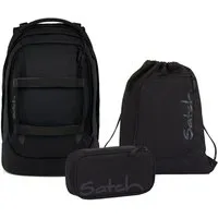 Satch Schulranzen Schulrucksack-Set PACK Blackjack 3-teilig (3-teilig), ergonomisch, Your-Size-System: auf Körpergröße anpassbar